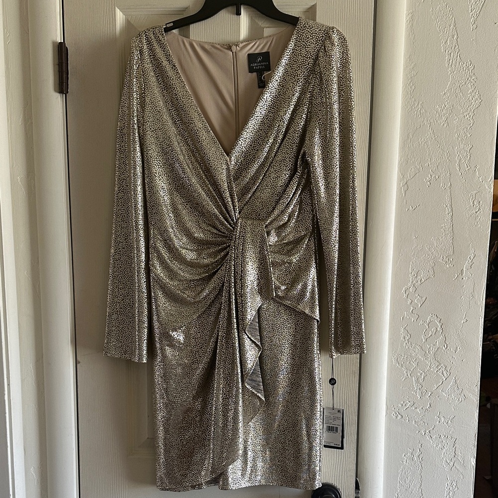 Adrianna Papell Metallic Long Sleeve Dress